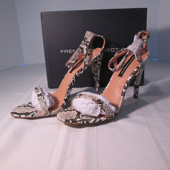 French Connection Tessa Snake Heeled Ankle Strap Sandals Sz 9M - Picture 5 of 11